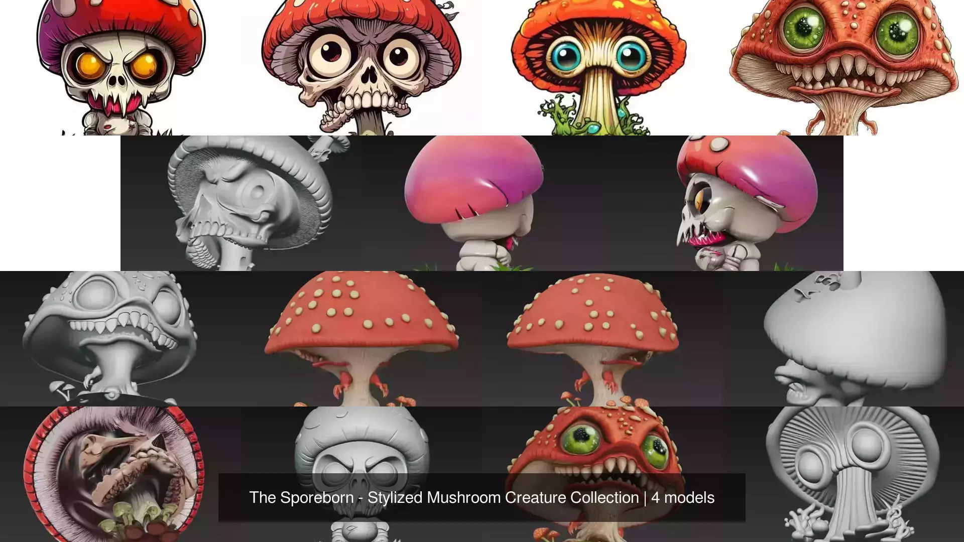 The Sporeborn - Stylized Mushroom Creature Collection 3D Model Pack
