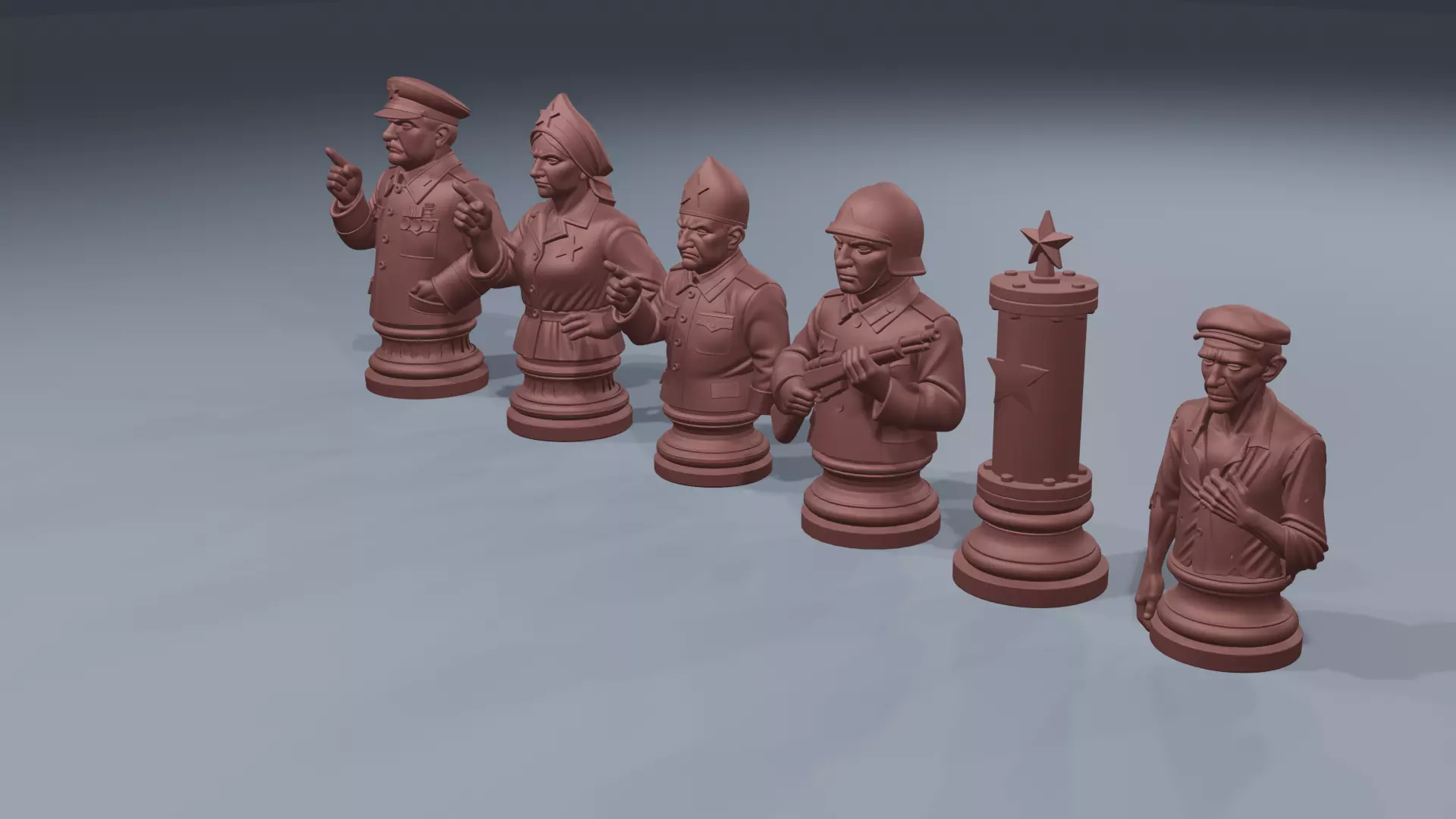 Communist chess set 3D print model_2