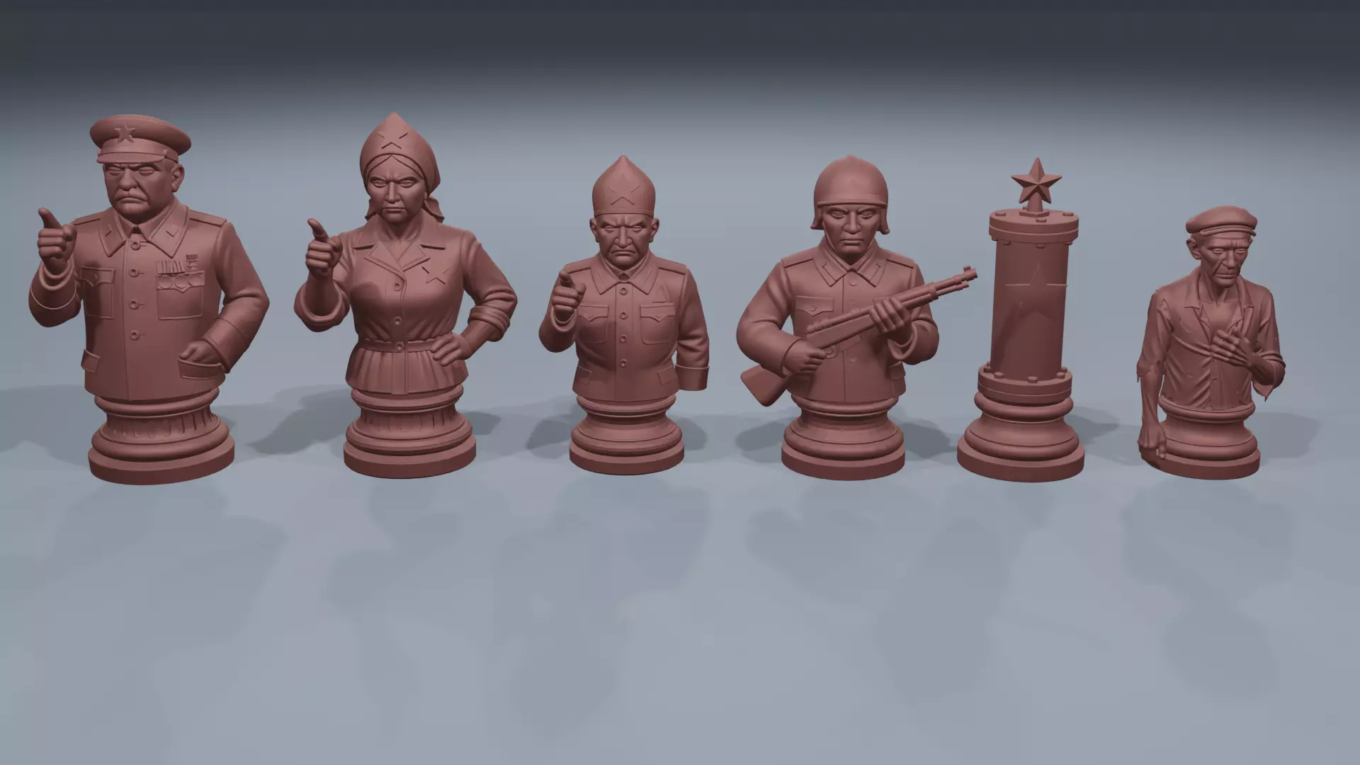 Communist chess set 3D print model_1
