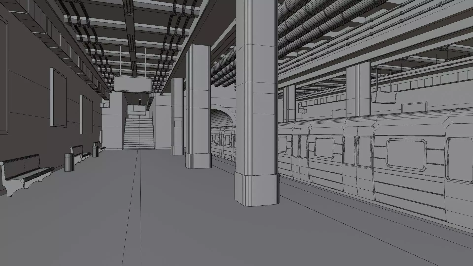 Underground Subway - Blender Scene 3D model_8