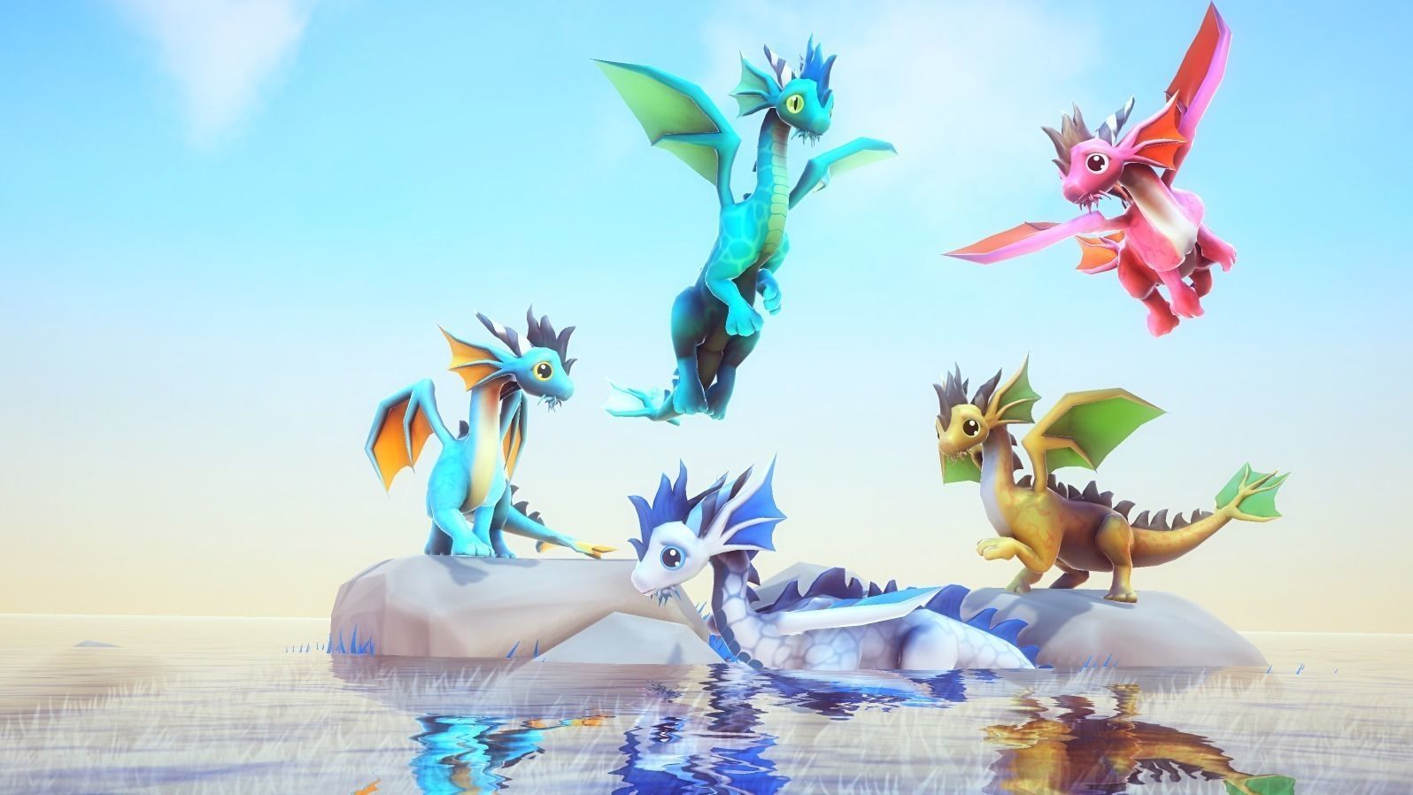 Little Dragons Sea Low-poly 3D model_0