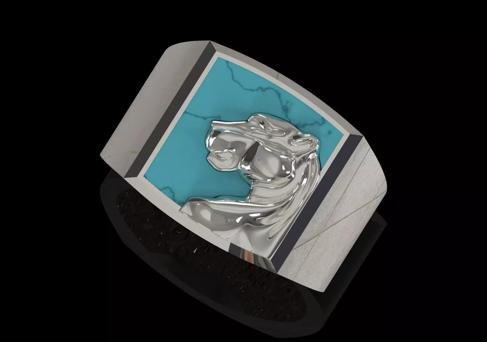 Square Signet Ring with Raised Puma Panther Motif mr0307 3D print model_12