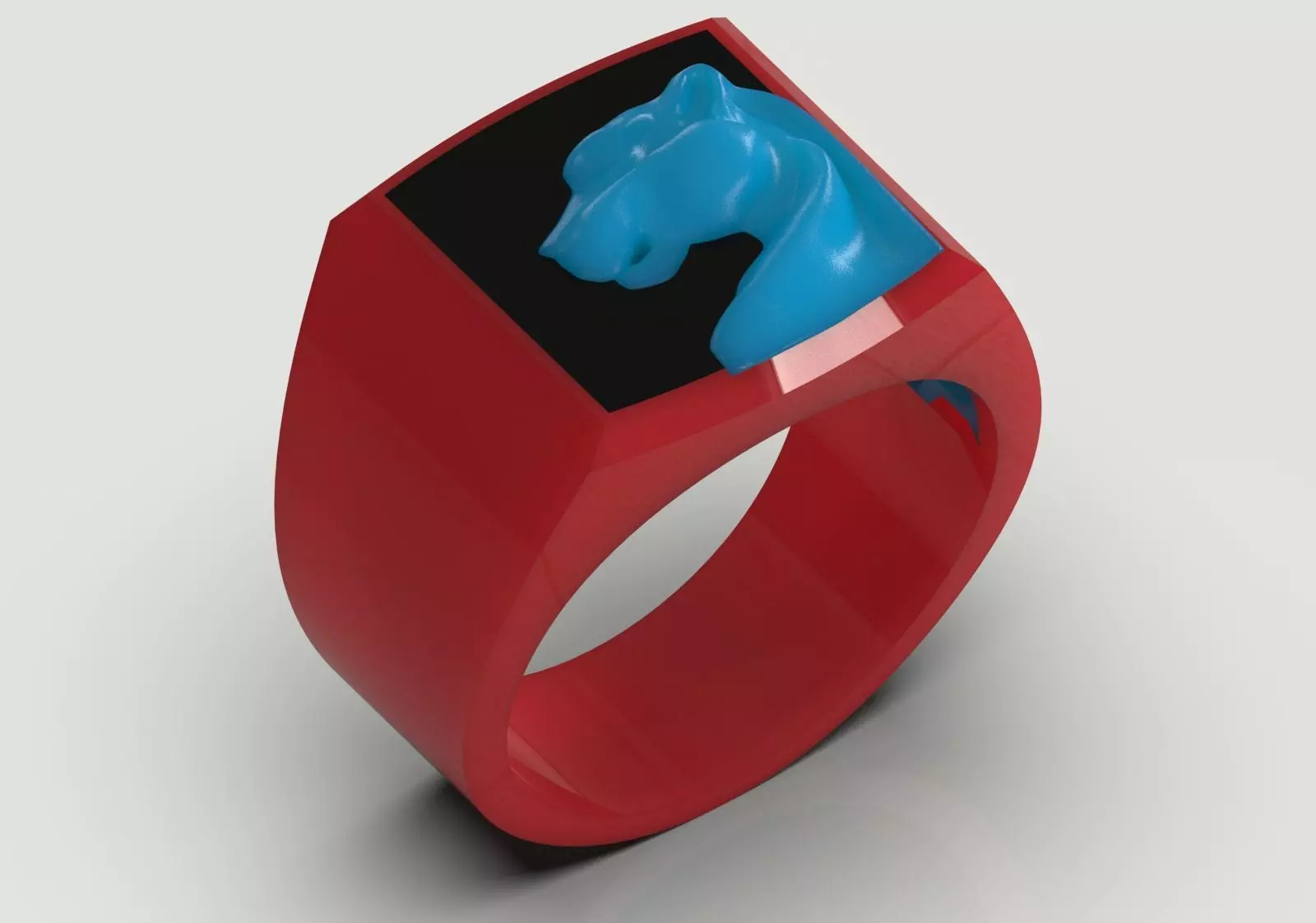 Square Signet Ring with Raised Puma Panther Motif mr0307 3D print model_14