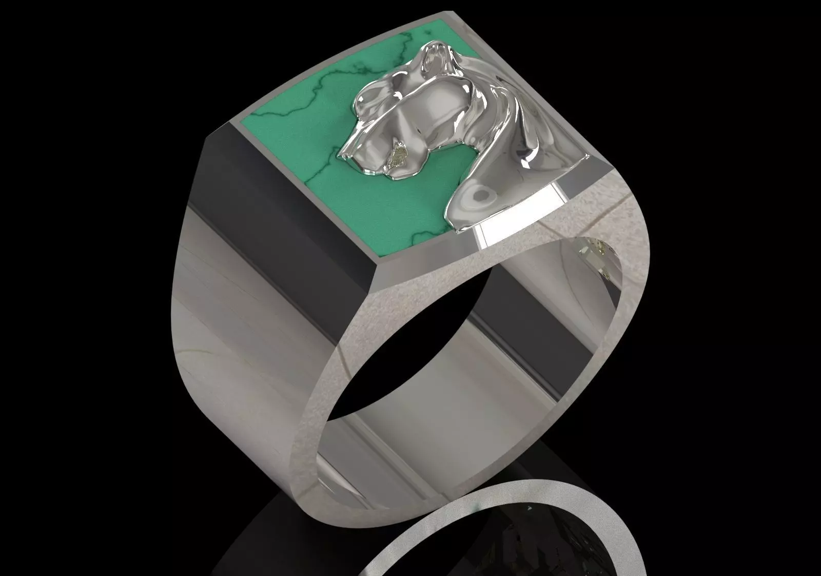 Square Signet Ring with Raised Puma Panther Motif mr0307 3D print model_13