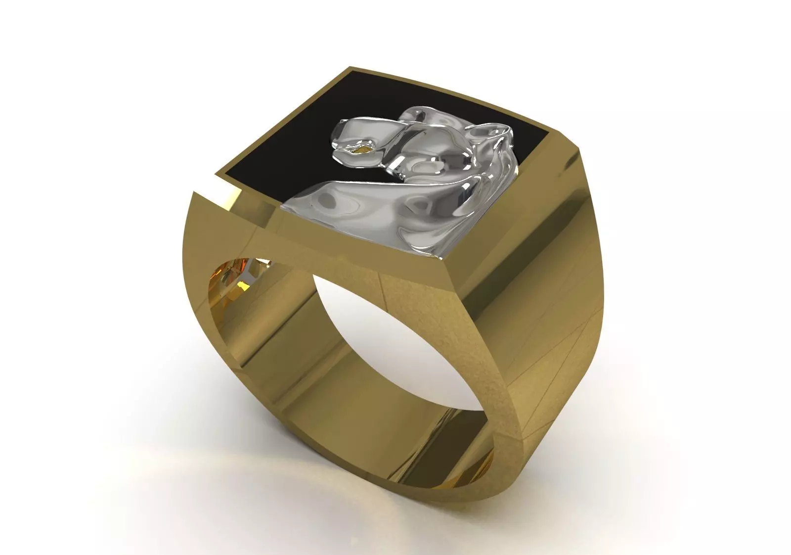 Square Signet Ring with Raised Puma Panther Motif mr0307 3D print model_1