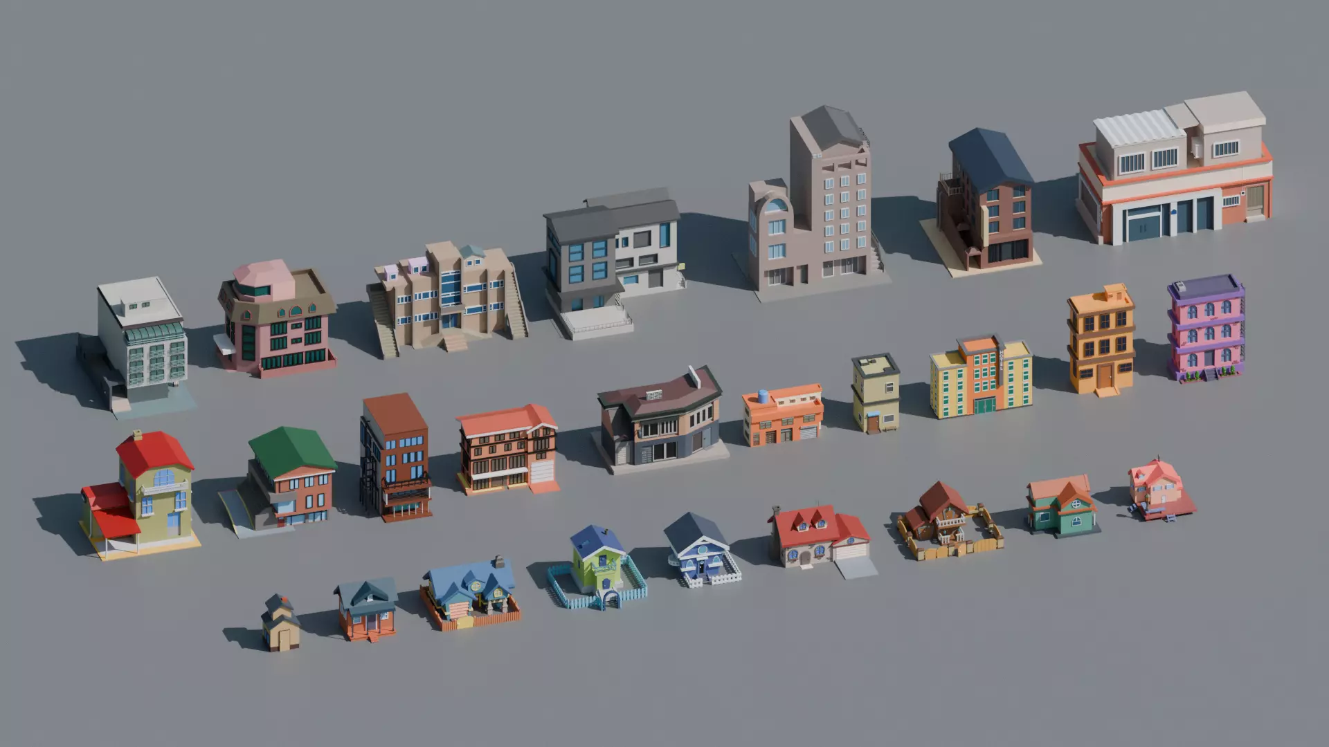 26 Low-Poly Buildings and Houses 3D Model Pack Low-poly 3D model_2
