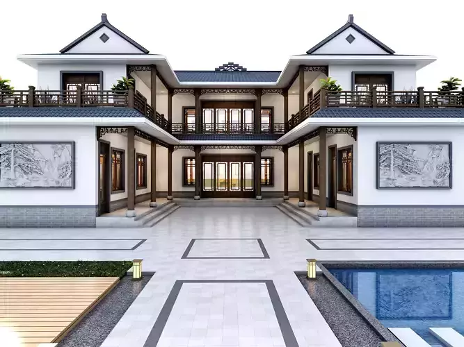 Chinese architecture Low-poly 3D model