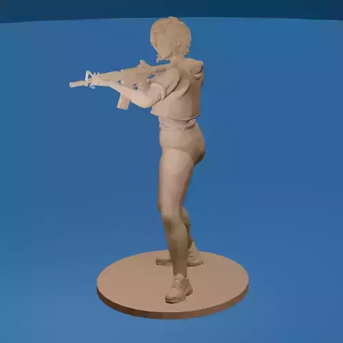 Asian Woman with Assault Rifle