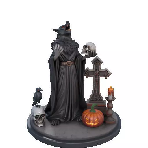 2555COLORFUL Werewolf Howling with Skull  3D Model  Halloween 3D print model_37