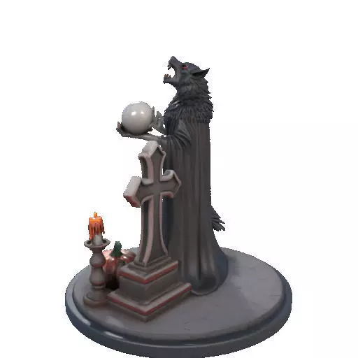 2555COLORFUL Werewolf Howling with Skull  3D Model  Halloween 3D print model_27