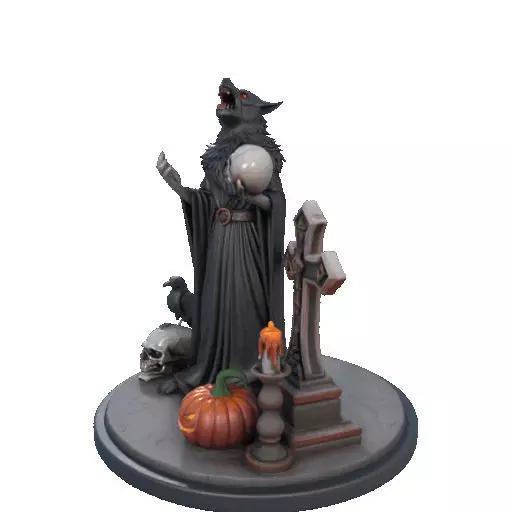 2555COLORFUL Werewolf Howling with Skull  3D Model  Halloween 3D print model_32