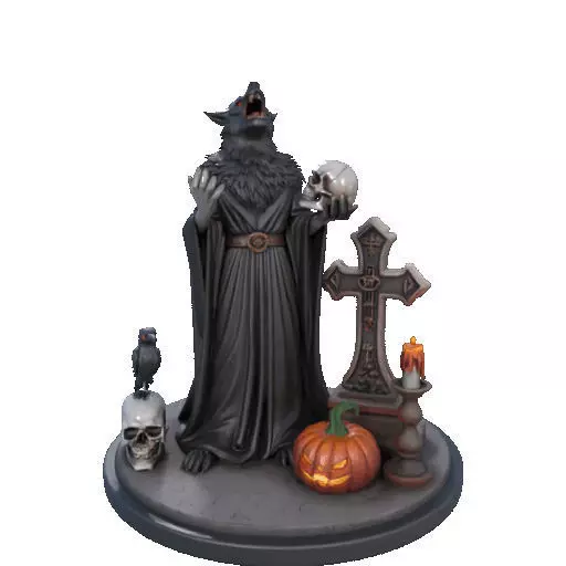 2555COLORFUL Werewolf Howling with Skull  3D Model  Halloween 3D print model_36