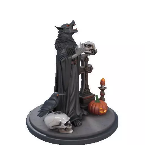 2555COLORFUL Werewolf Howling with Skull  3D Model  Halloween 3D print model_11
