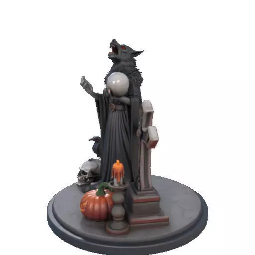 2555COLORFUL Werewolf Howling with Skull  3D Model  Halloween 3D print model_31