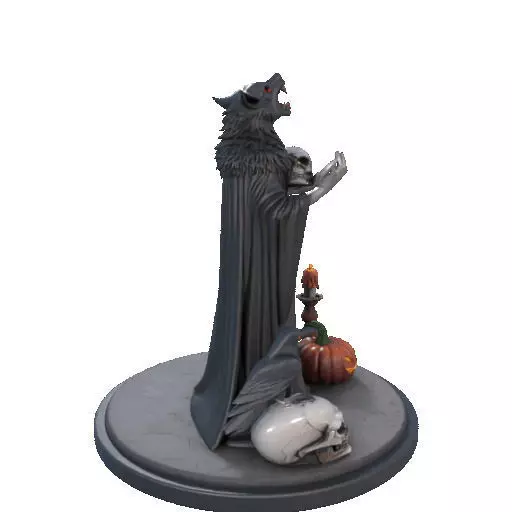 2555COLORFUL Werewolf Howling with Skull  3D Model  Halloween 3D print model_14