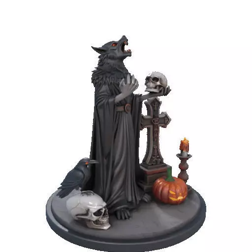 2555COLORFUL Werewolf Howling with Skull  3D Model  Halloween 3D print model_10
