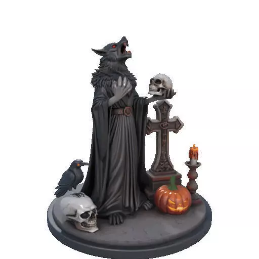 2555COLORFUL Werewolf Howling with Skull  3D Model  Halloween 3D print model_9