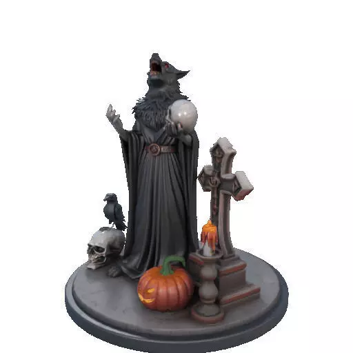 2555COLORFUL Werewolf Howling with Skull  3D Model  Halloween 3D print model_33