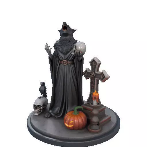 2555COLORFUL Werewolf Howling with Skull  3D Model  Halloween 3D print model_34