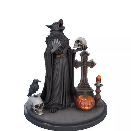 2555COLORFUL Werewolf Howling with Skull  3D Model  Halloween 3D print model_8
