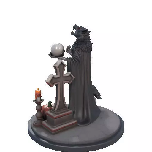 2555COLORFUL Werewolf Howling with Skull  3D Model  Halloween 3D print model_26