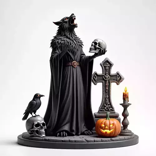 2555COLORFUL Werewolf Howling with Skull  3D Model  Halloween