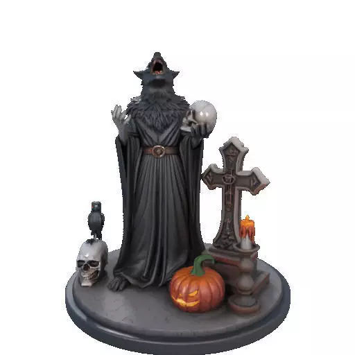 2555COLORFUL Werewolf Howling with Skull  3D Model  Halloween 3D print model_35