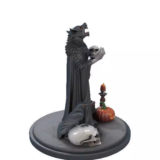 2555COLORFUL Werewolf Howling with Skull  3D Model  Halloween 3D print model_13