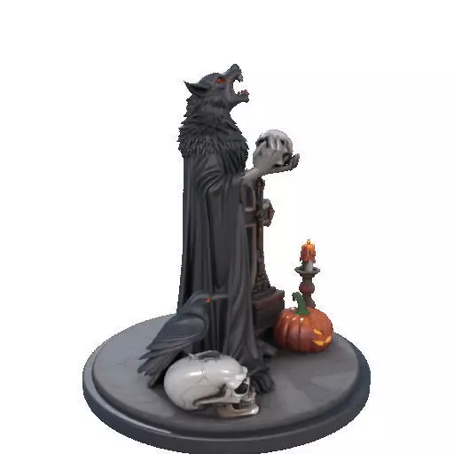 2555COLORFUL Werewolf Howling with Skull  3D Model  Halloween 3D print model_12