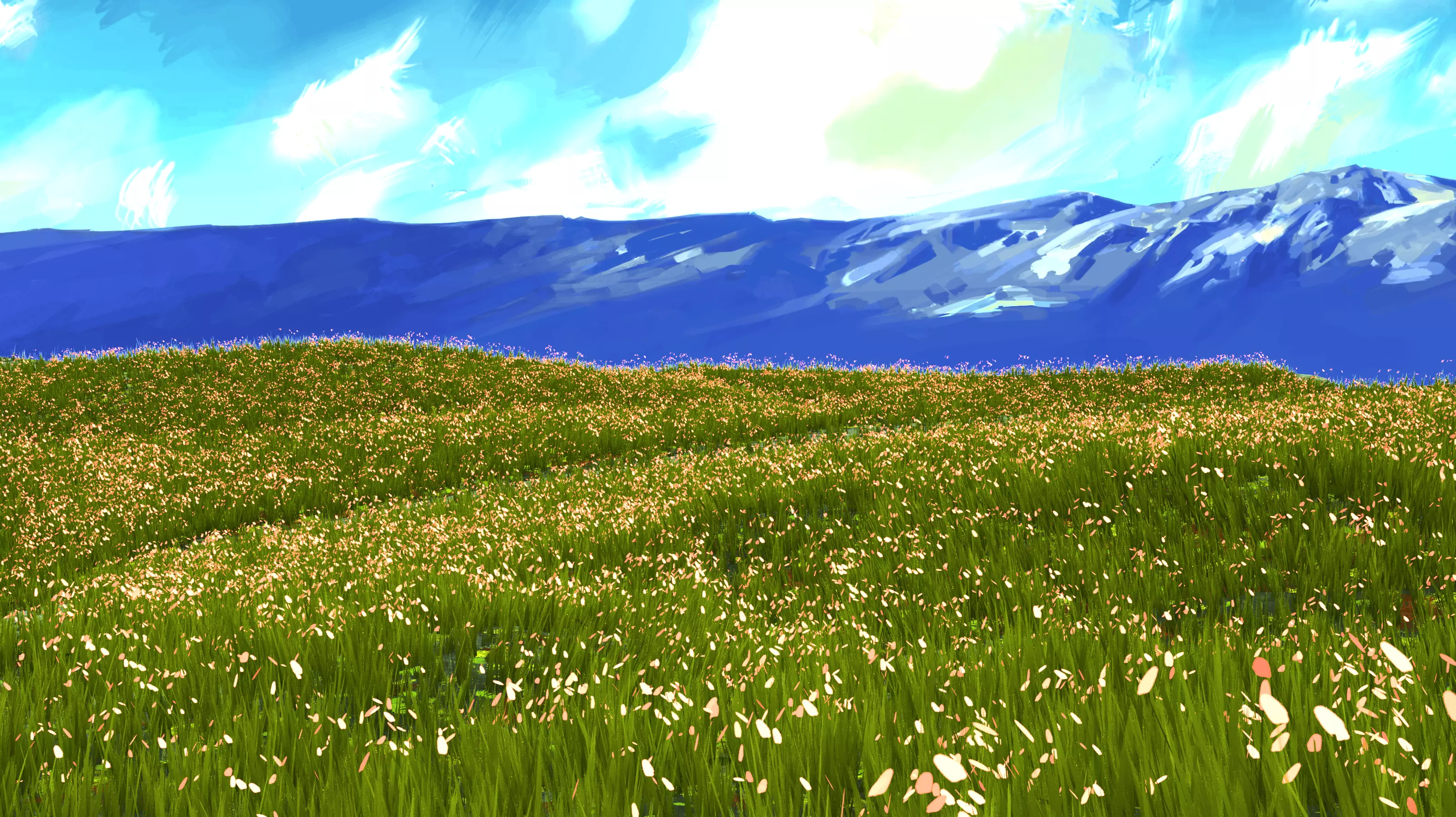 Stylized champ de fleur Low-poly 3D model