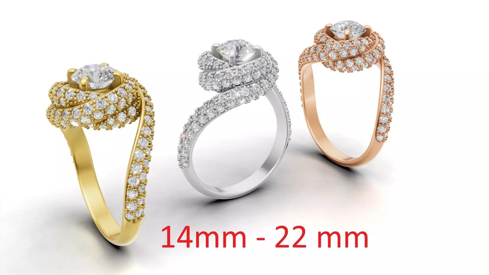 Trinity Ruban Solitaire Ring 14mm - 22 mm 3D print model_0