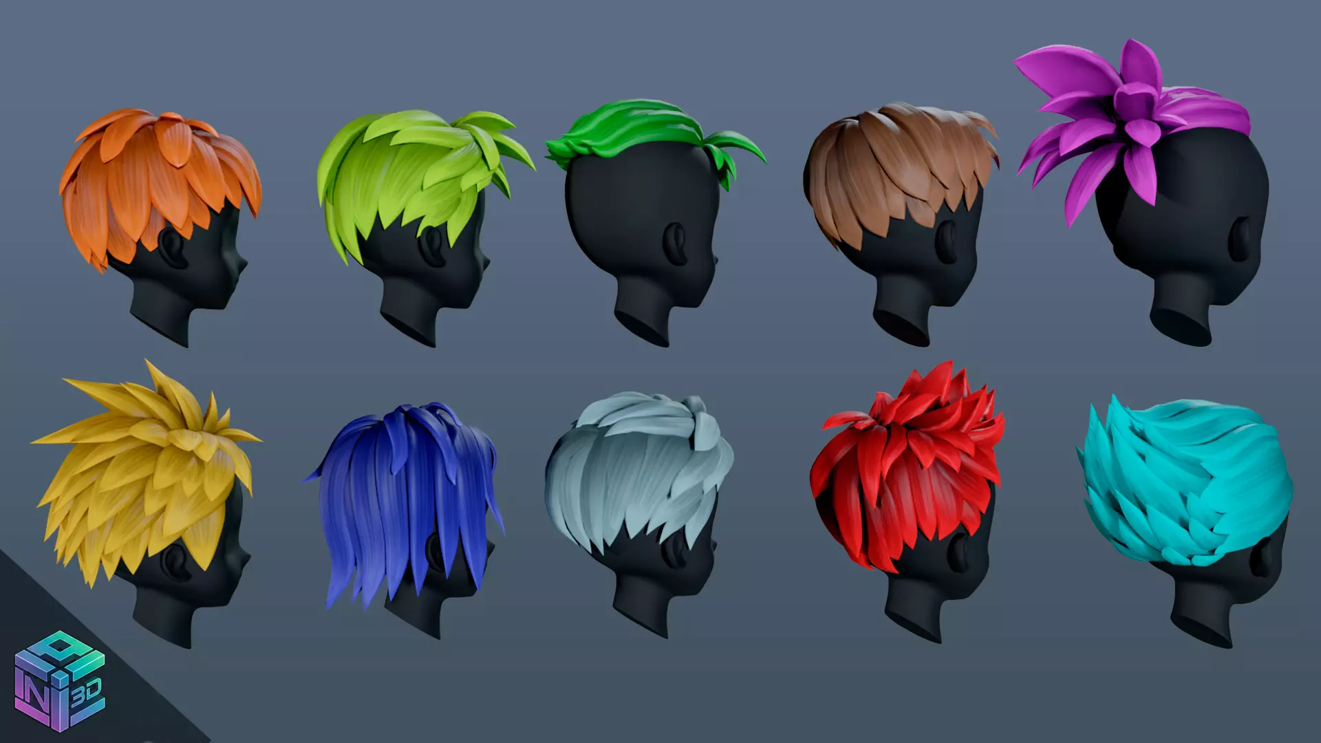 10 Stylized Low-Poly Male Hairstyles Low-poly 3D model_3