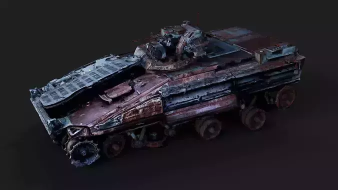 war destroyed APC vehicle burned wreck PBR photogrammetry Low-poly 3D model