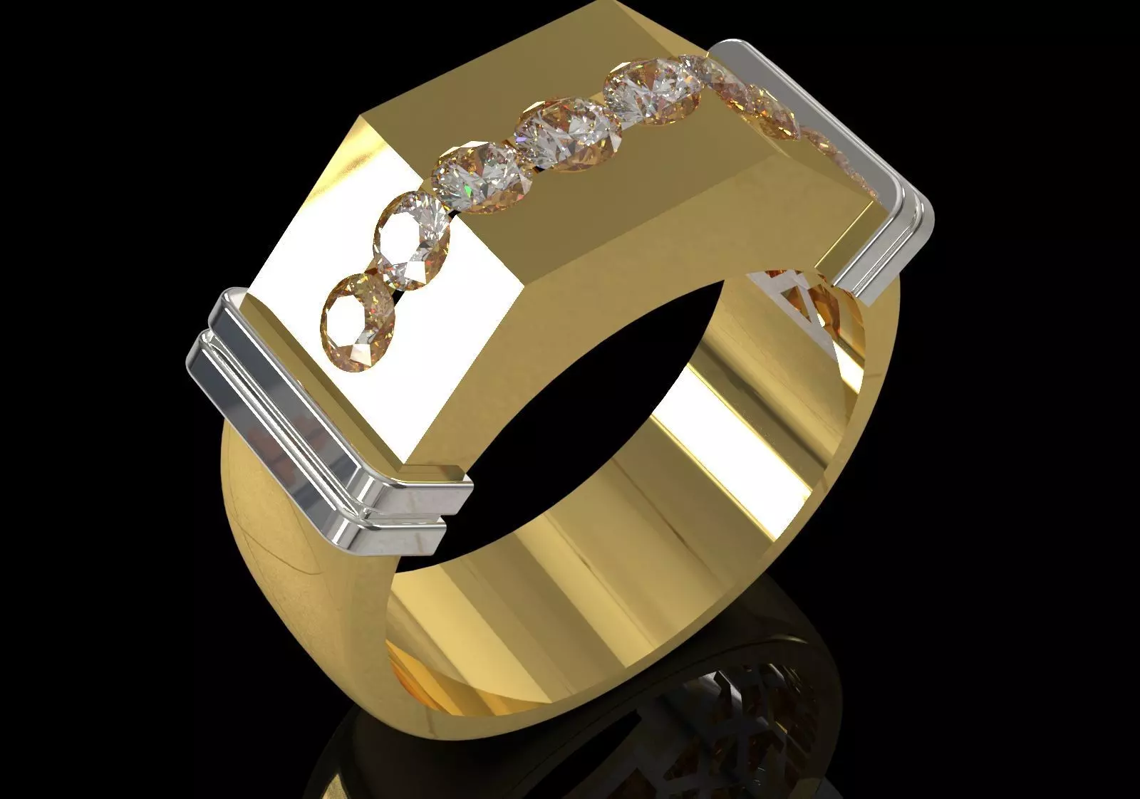 Wide Signet Band with Diagonal Diamond Bar model mr0308 3D print model_1