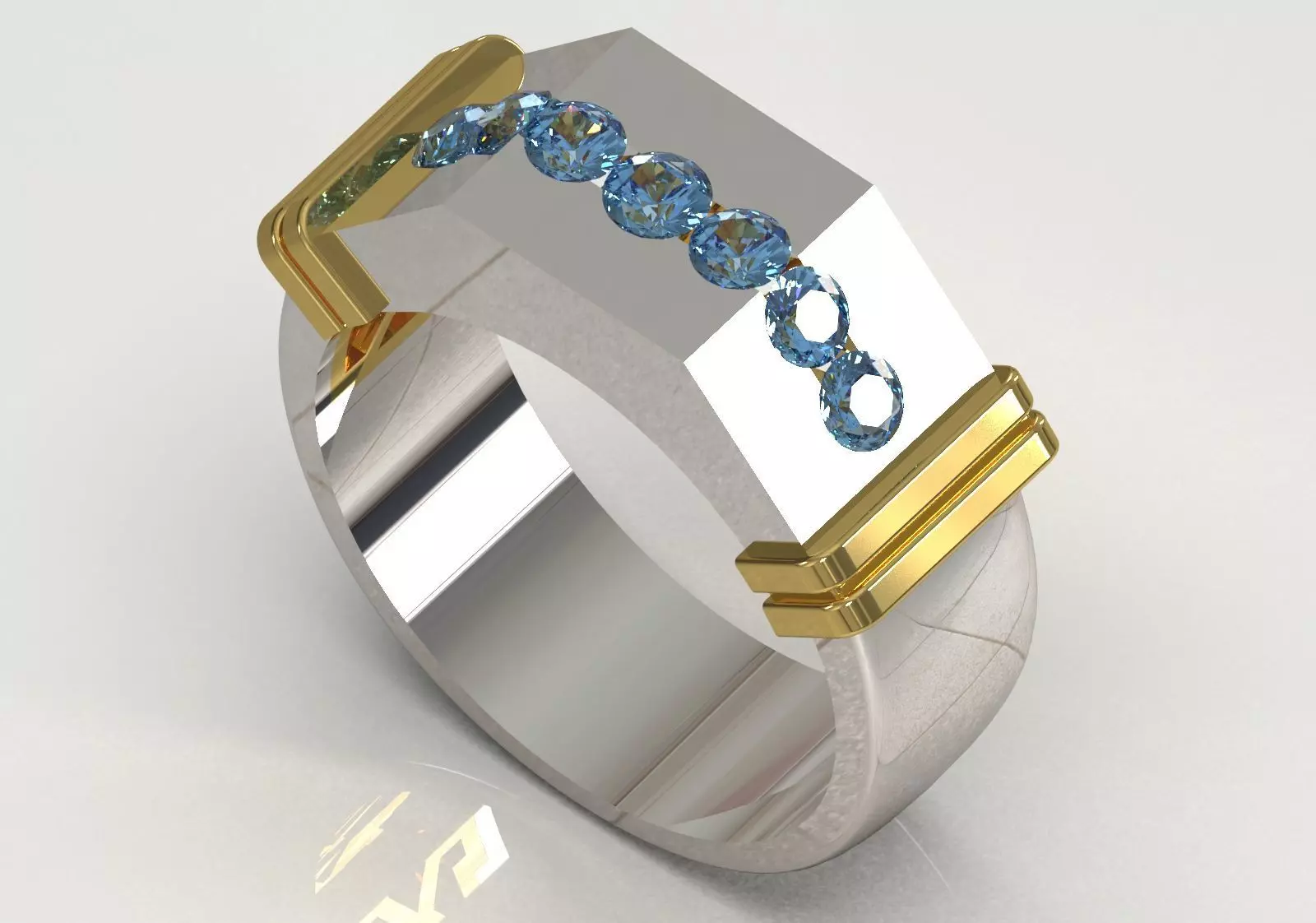 Wide Signet Band with Diagonal Diamond Bar model mr0308 3D print model_12