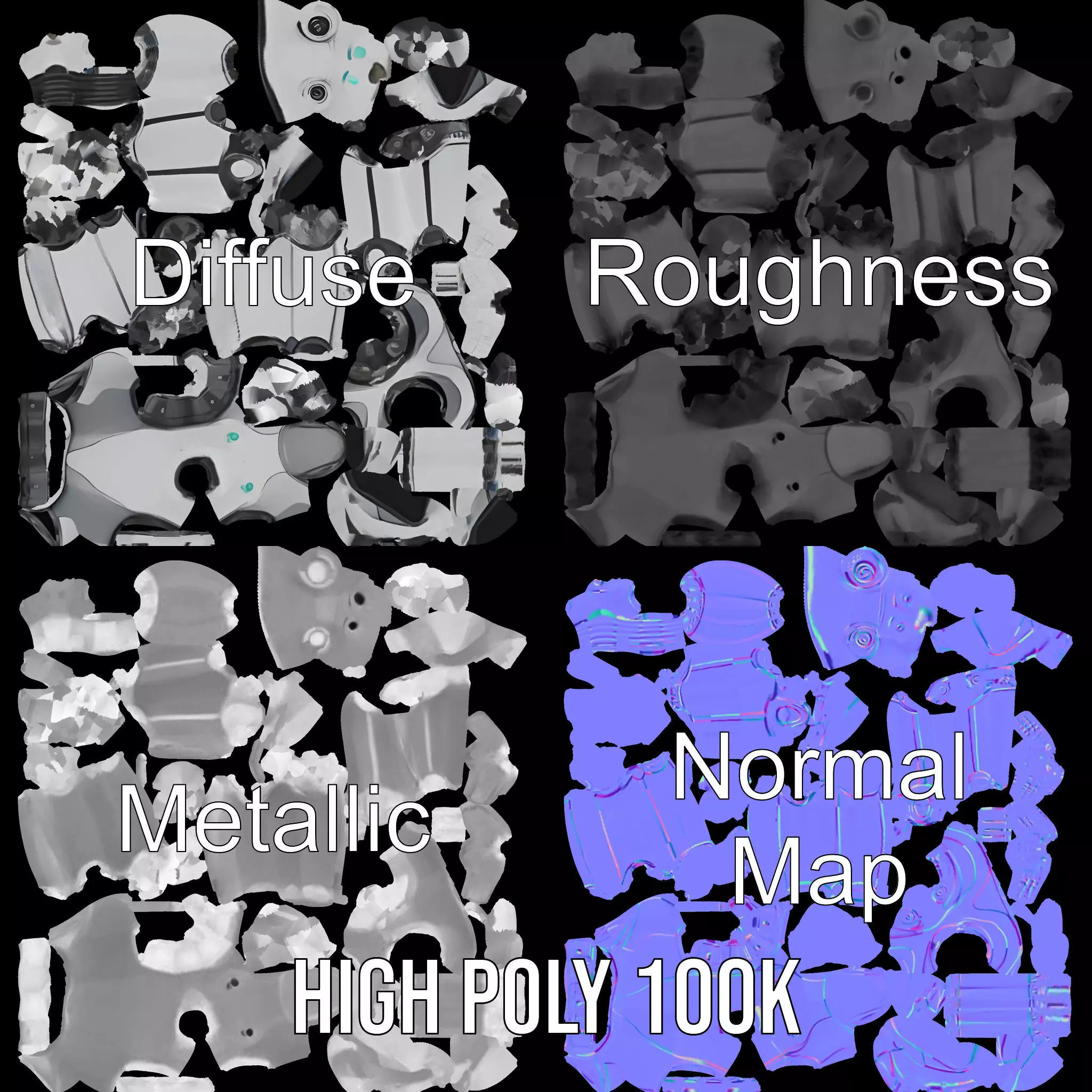 Humanoid Silver Robot model pack Low-poly 3D model_4