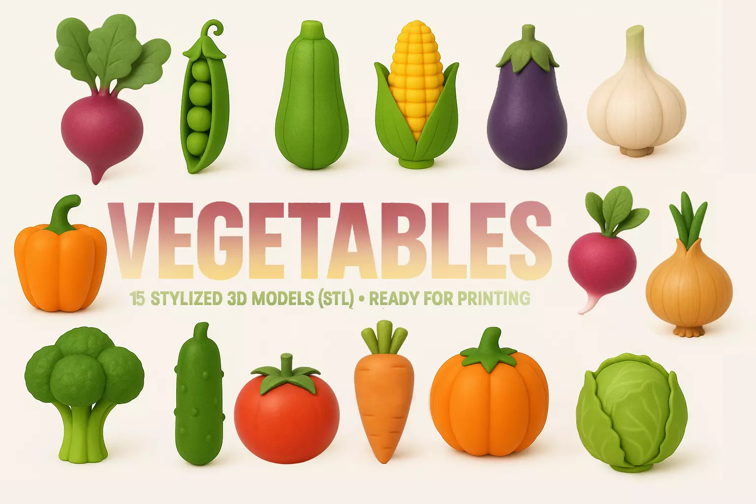 VEGETABLE FRIENDS PACK SET OF 15 PRINTABLE MODELS 3D print model_0