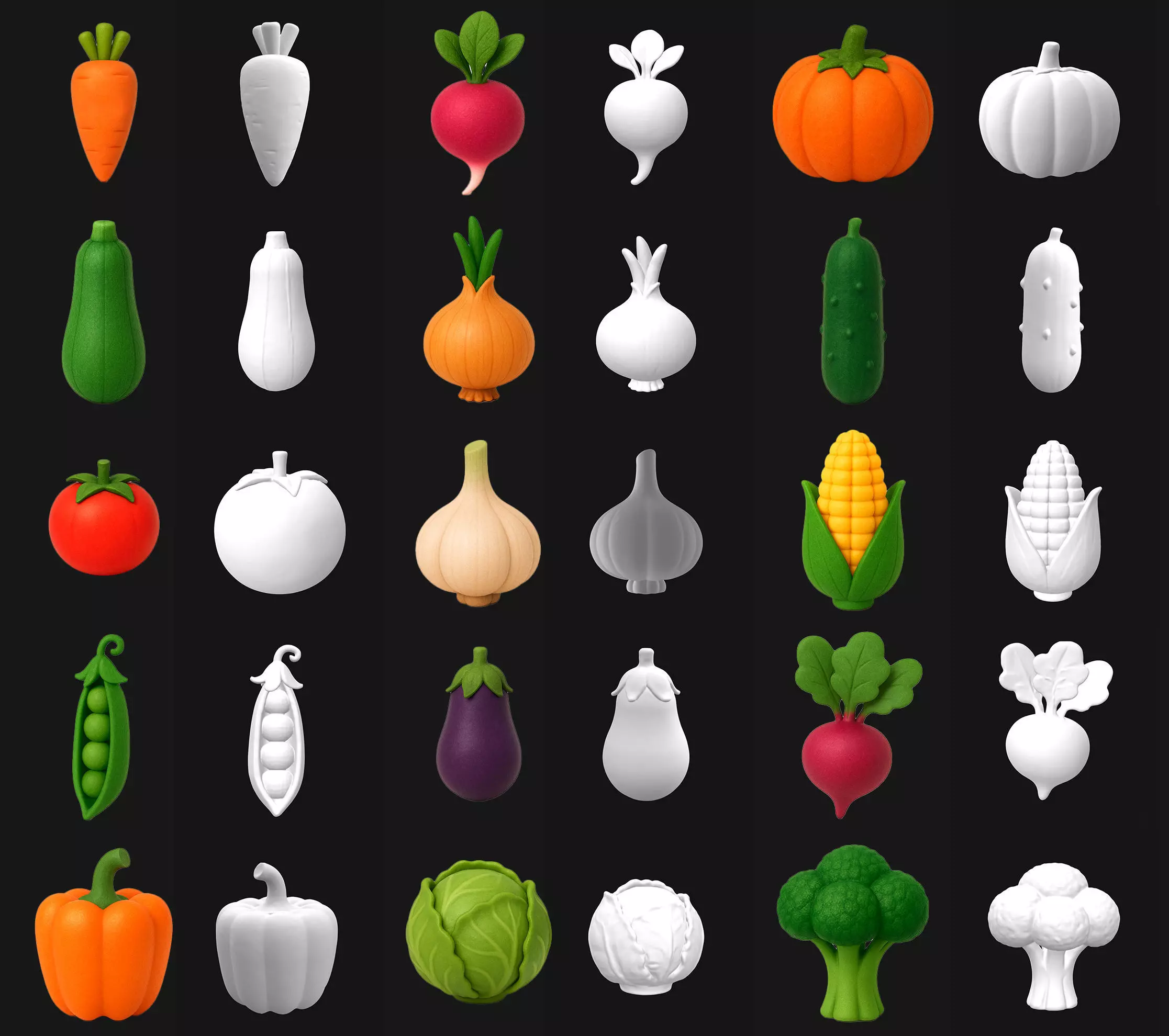 VEGETABLE FRIENDS PACK SET OF 15 PRINTABLE MODELS 3D print model_1