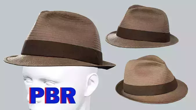 Flexy Hat Fedora Brown Gray Low Poly 3D Model