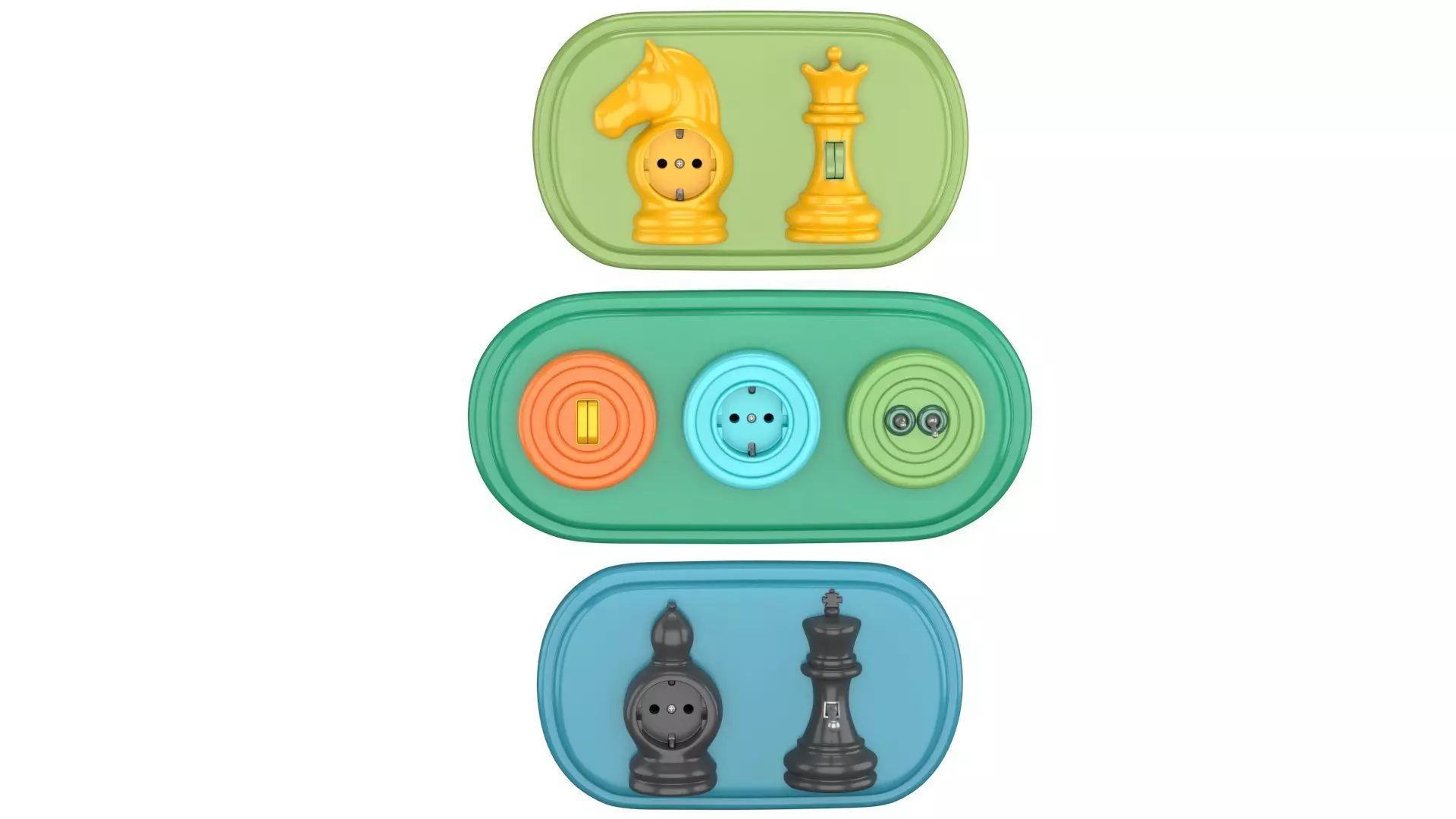 Sockets and Switches in the Shape of Chess and Checkers Pieces Low-poly 3D model_1