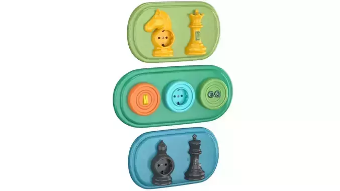 Sockets and Switches in the Shape of Chess and Checkers Pieces Low-poly 3D model
