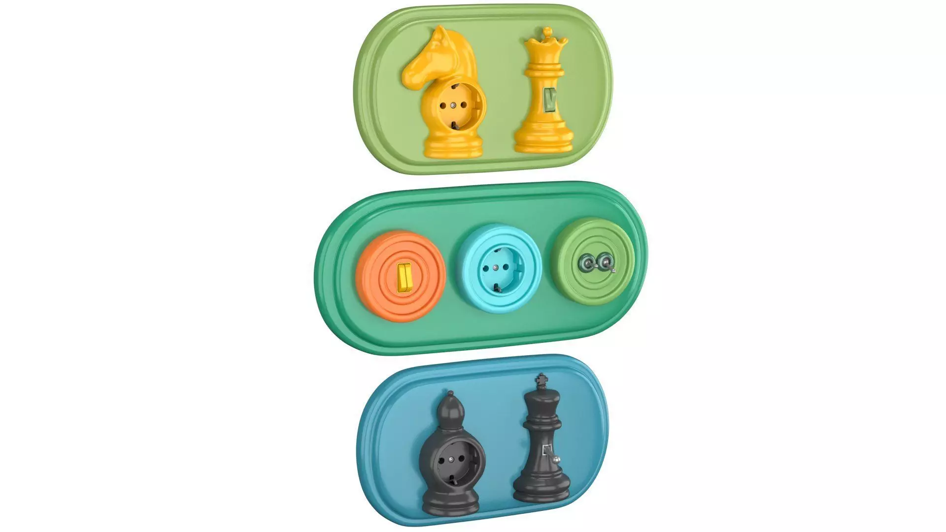 Sockets and Switches in the Shape of Chess and Checkers Pieces Low-poly 3D model_0