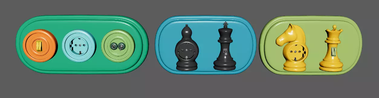 Sockets and Switches in the Shape of Chess and Checkers Pieces Low-poly 3D model_6