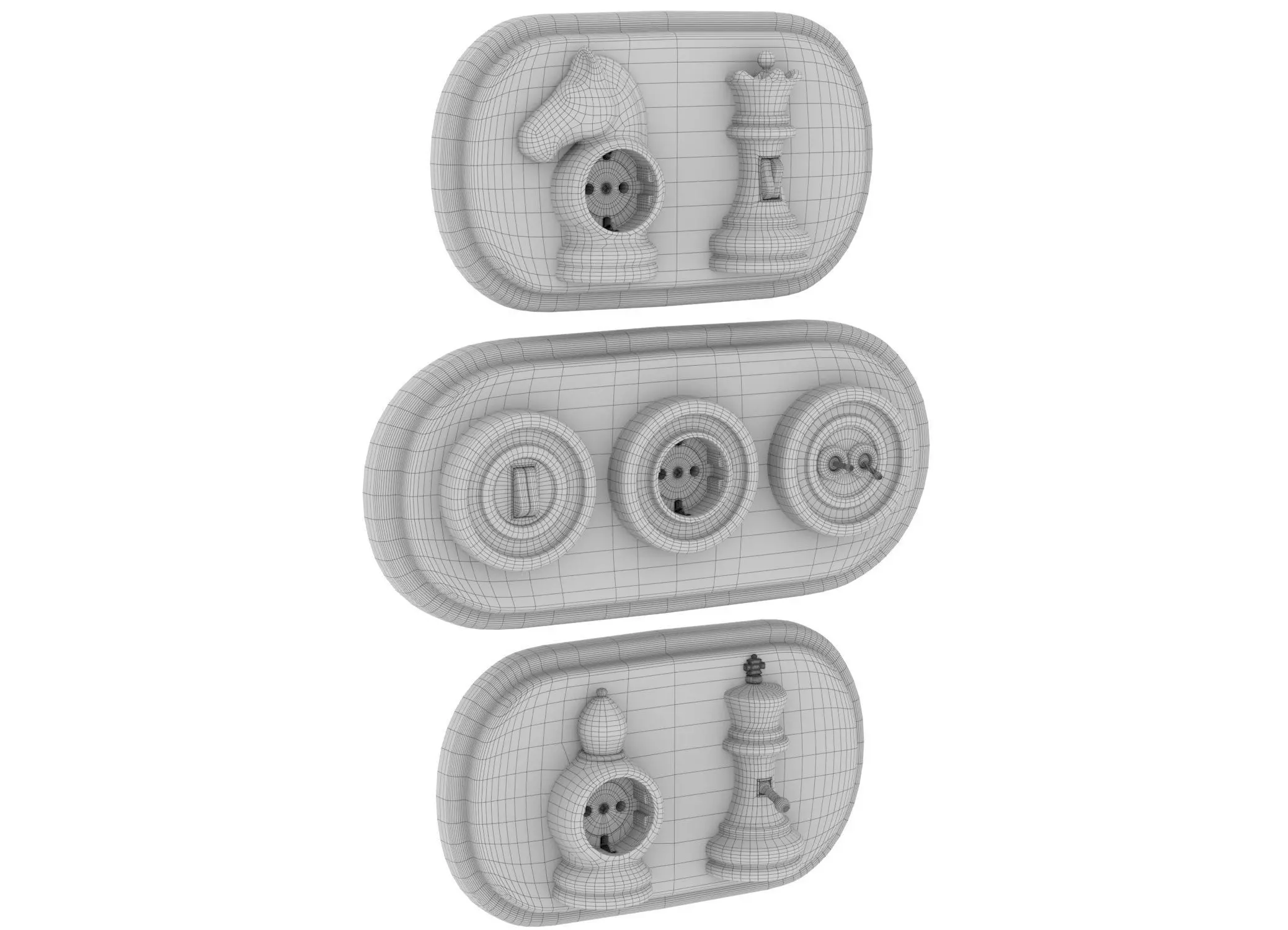 Sockets and Switches in the Shape of Chess and Checkers Pieces Low-poly 3D model_5