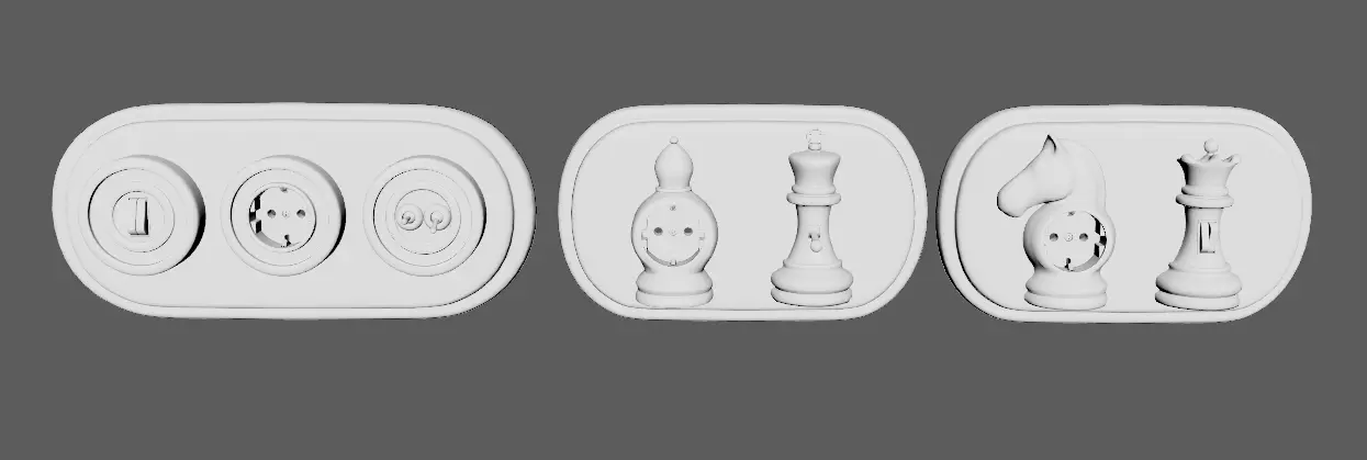 Sockets and Switches in the Shape of Chess and Checkers Pieces Low-poly 3D model_7