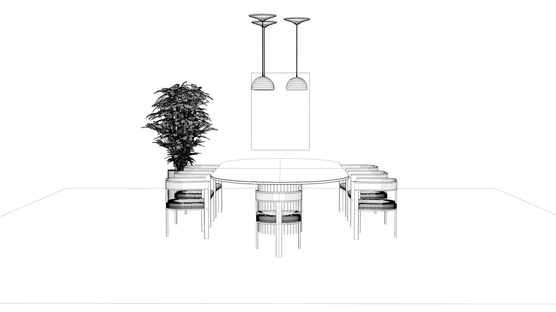 Black and white modern classic dining table set Low-poly 3D model_9