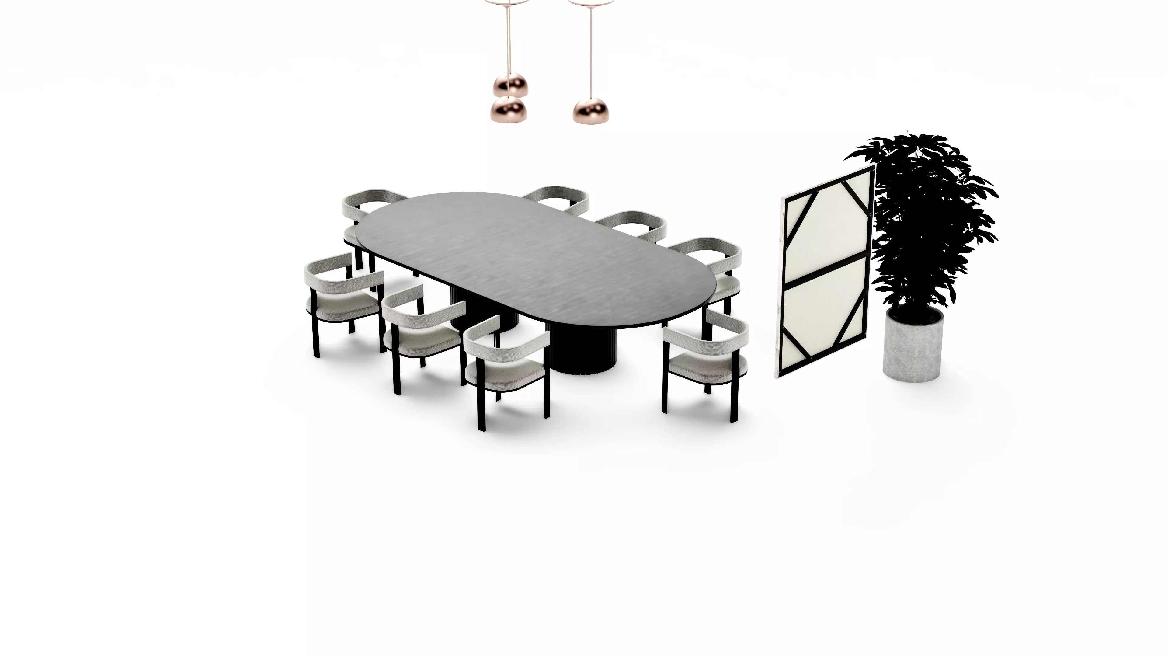 Black and white modern classic dining table set Low-poly 3D model_5