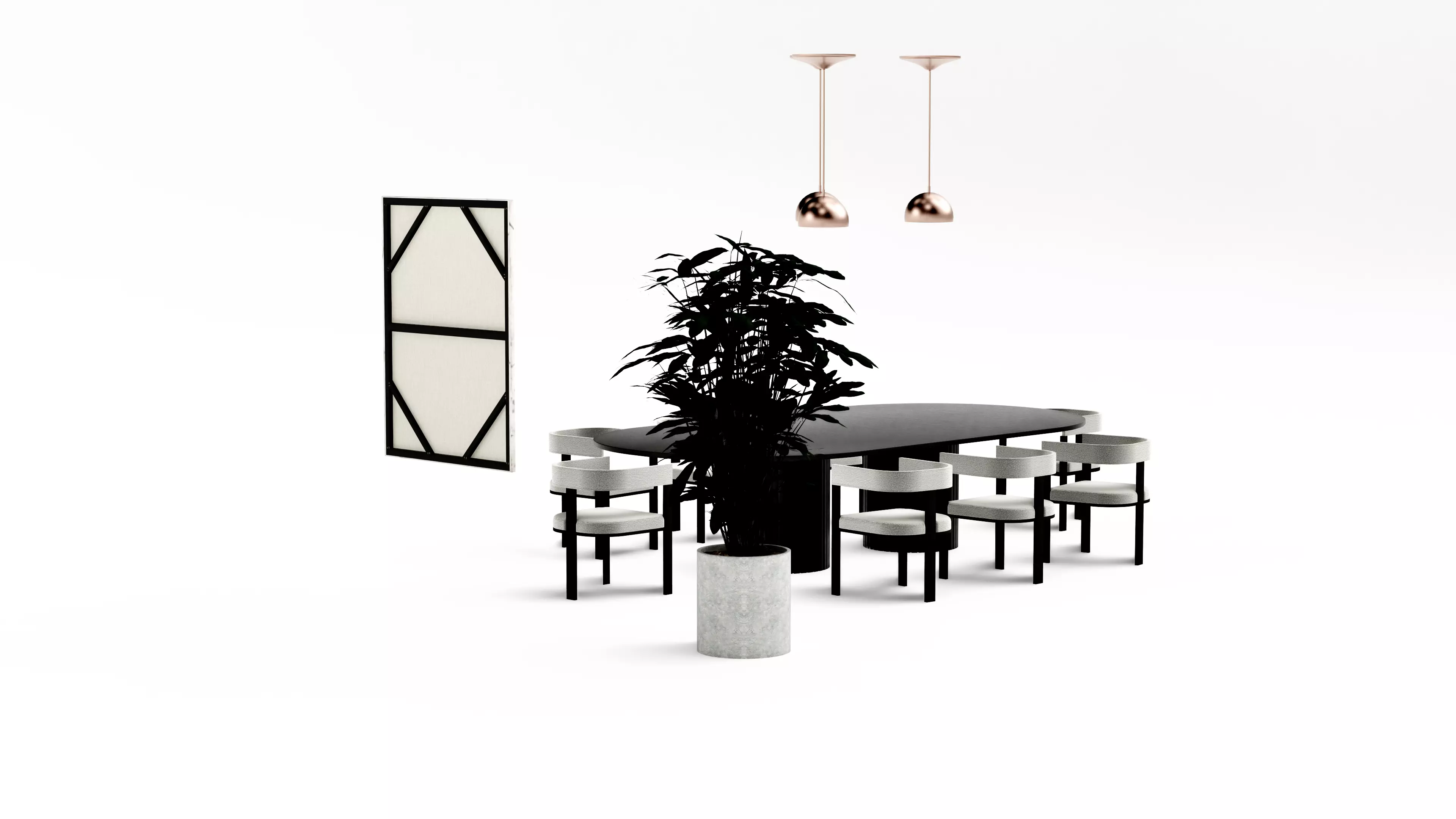 Black and white modern classic dining table set Low-poly 3D model_6
