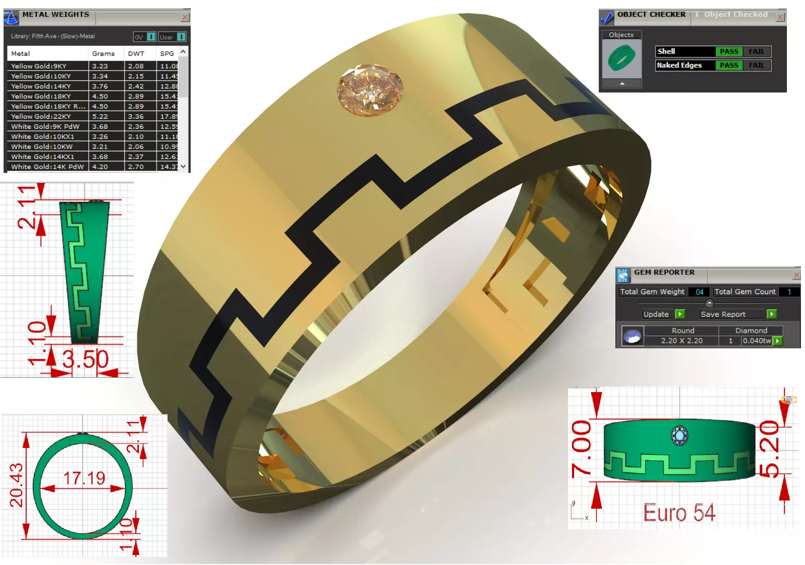 Wide Greek Key Meander Band with Diamond mr0309 3D print model