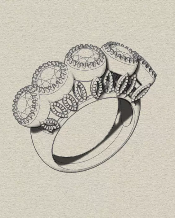 five round bazel setting jewelry ring 3D print model_5